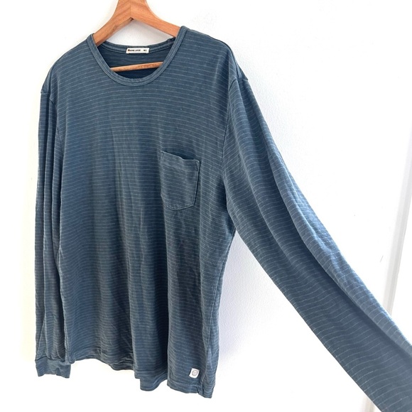 Marine Layer Men's Blue Striped Long Sleeve patch pocket Shirt - Picture 2 of 7